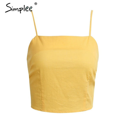 Simplee Belt lace up camisole tank top tees women Summer beach bow female cami crop - Shopy Max