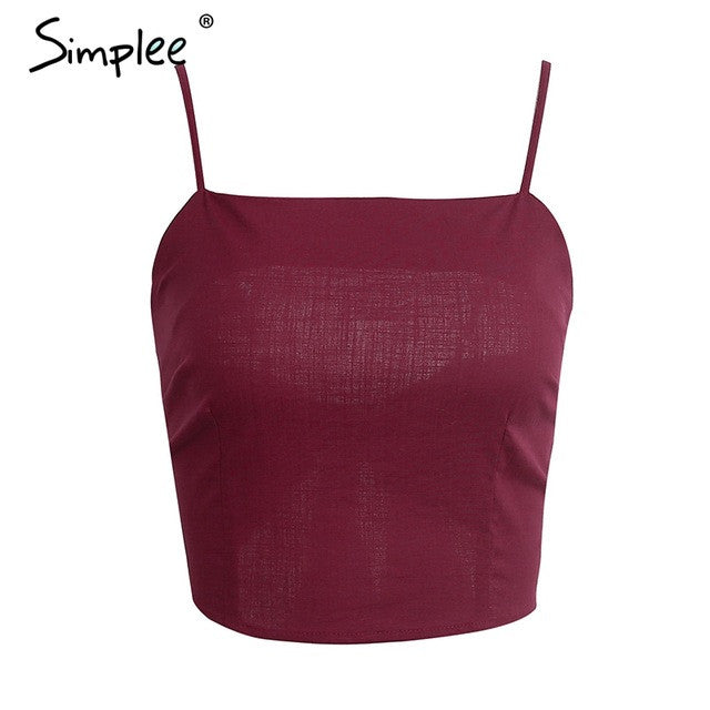 Simplee Belt lace up camisole tank top tees women Summer beach bow female cami crop - Shopy Max
