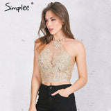 Simplee Elegant white lace crop top Summer beach backless short halter tops - Shopy Max
