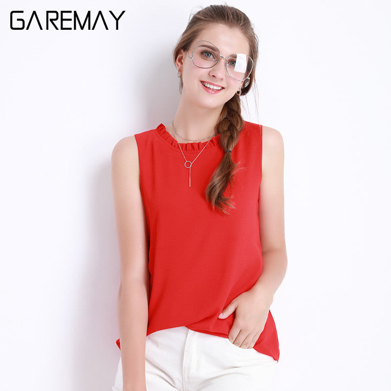 GAREMAY Sleeveless Chemise Femme Chiffon Blouse Shirt Women Spring 2017 White Black - Shopy Max
