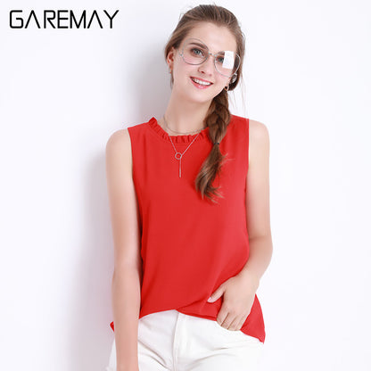 GAREMAY Sleeveless Chemise Femme Chiffon Blouse Shirt Women Spring 2017 White Black - Shopy Max