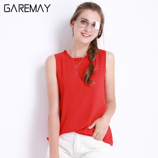 GAREMAY Sleeveless Chemise Femme Chiffon Blouse Shirt Women Spring 2017 White Black - Shopy Max
