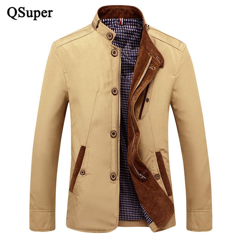 QSuper Fashion Jackets Coats Men Thin Slim Fit Mandarin Collar Zipper
