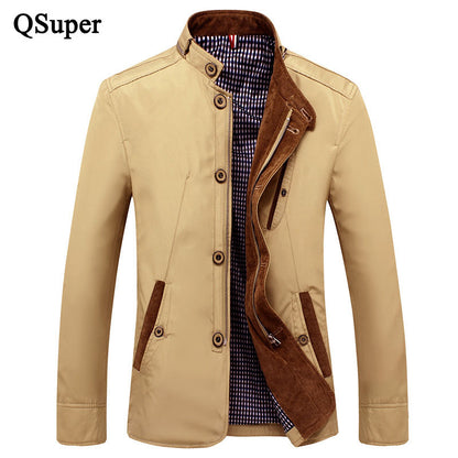 QSuper Fashion Jackets Coats Men Thin Slim Fit Mandarin Collar Zipper