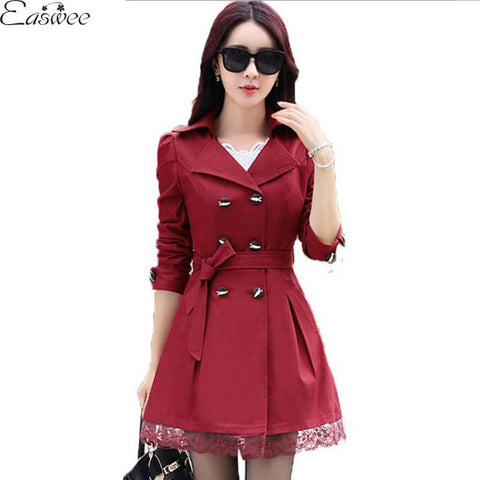 1PC 2016 Trench Coat For Women Spring Coat Double Breasted Lace Casaco Feminino