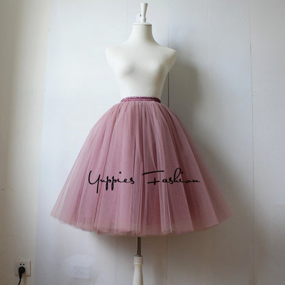 Quality 5 Layers 65cm Summer Midi Tulle Skirt Fashion Pleated TUTU Skirts Womens - Shopy Max