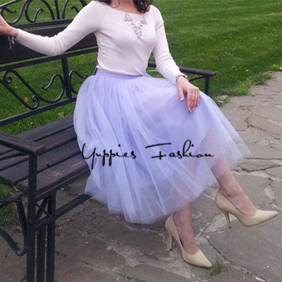 Quality 5 Layers 65cm Summer Midi Tulle Skirt Fashion Pleated TUTU Skirts Womens - Shopy Max