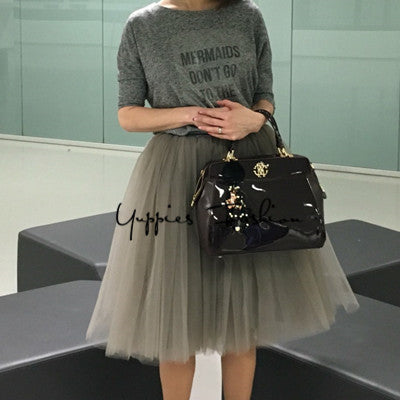 Quality 5 Layers 65cm Summer Midi Tulle Skirt Fashion Pleated TUTU Skirts Womens - Shopy Max