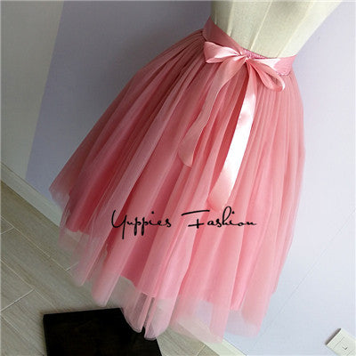 Quality 5 Layers 65cm Summer Midi Tulle Skirt Fashion Pleated TUTU Skirts Womens - Shopy Max