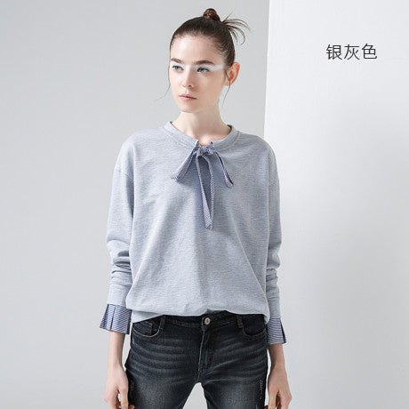 Toyouth T-Shirts 2017 Spring Women Stripe Patchwork Bowknot Vintage Casual Long Sleeve Fake - Shopy Max