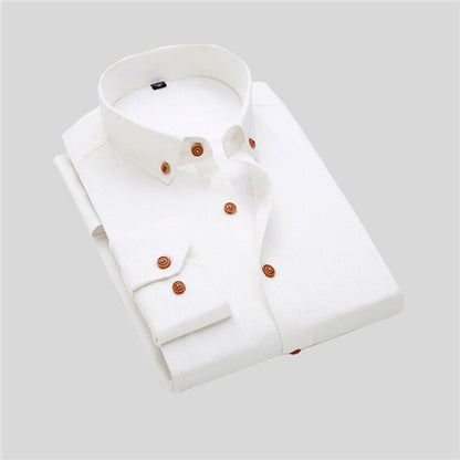 2016 New Fashion Brand Men Casual Shirt Solid Long Sleeve Collar Cotton Linen