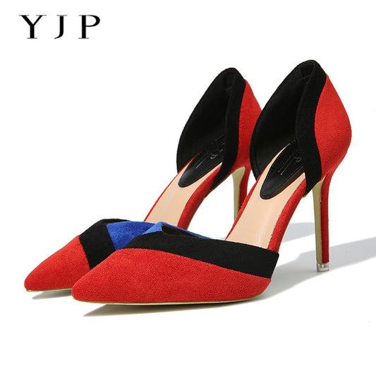 YJP Women 9.5cm D'Orsay Two-Piece Sexy Pumps, Yellow/Red/Orange