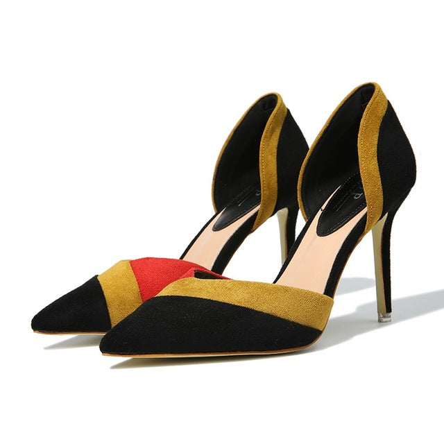 YJP Women 9.5cm D'Orsay Two-Piece Sexy Pumps, Yellow/Red/Orange