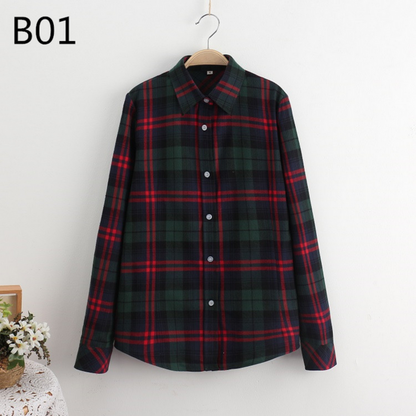 2017 Women Cotton Long-Sleeve Plaid Shirt Female Slim Outerwear Plus Size Autumn Blouse