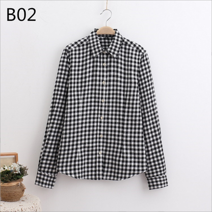 2017 Women Cotton Long-Sleeve Plaid Shirt Female Slim Outerwear Plus Size Autumn Blouse