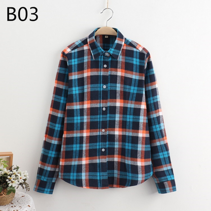 2017 Women Cotton Long-Sleeve Plaid Shirt Female Slim Outerwear Plus Size Autumn Blouse