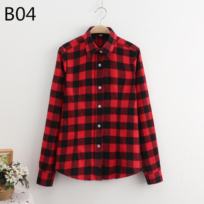 2017 Women Cotton Long-Sleeve Plaid Shirt Female Slim Outerwear Plus Size Autumn Blouse