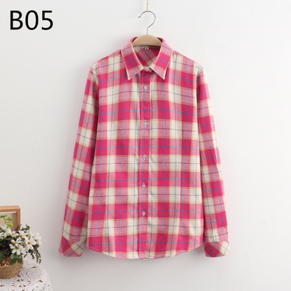 2017 Women Cotton Long-Sleeve Plaid Shirt Female Slim Outerwear Plus Size Autumn Blouse