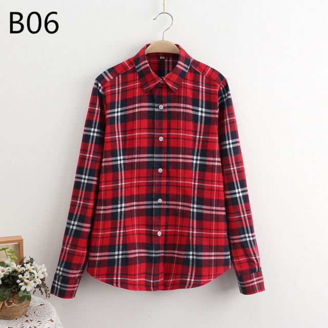 2017 Women Cotton Long-Sleeve Plaid Shirt Female Slim Outerwear Plus Size Autumn Blouse