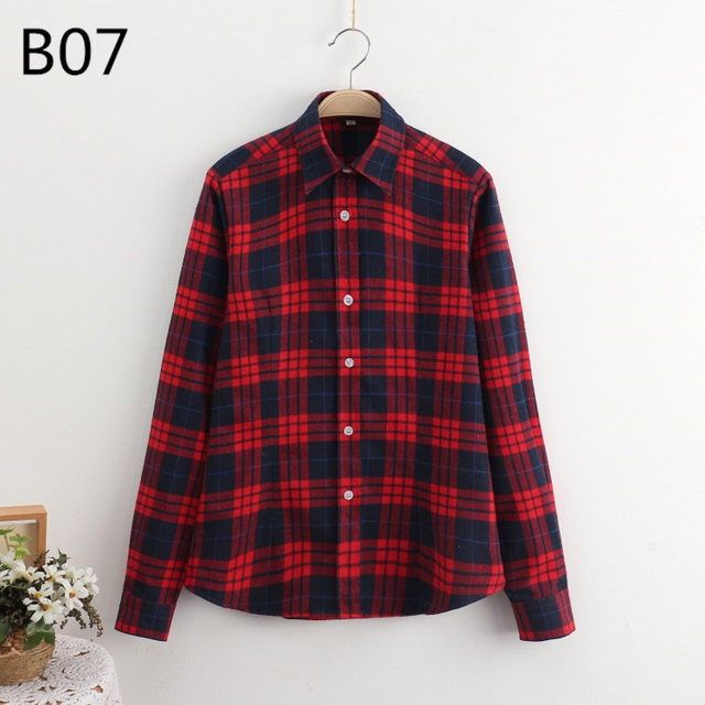 2017 Women Cotton Long-Sleeve Plaid Shirt Female Slim Outerwear Plus Size Autumn Blouse