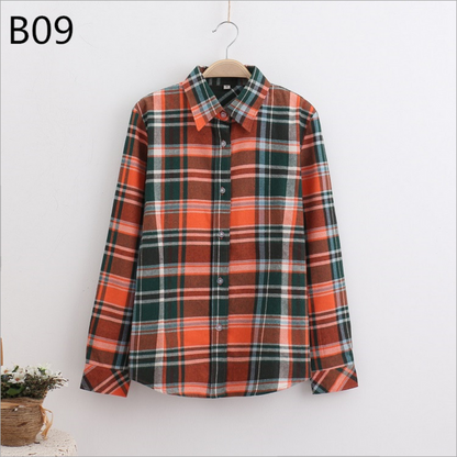 2017 Women Cotton Long-Sleeve Plaid Shirt Female Slim Outerwear Plus Size Autumn Blouse