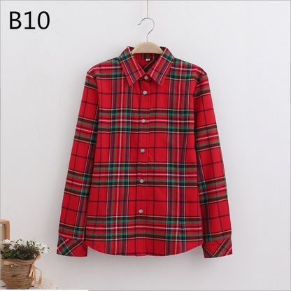 2017 Women Cotton Long-Sleeve Plaid Shirt Female Slim Outerwear Plus Size Autumn Blouse
