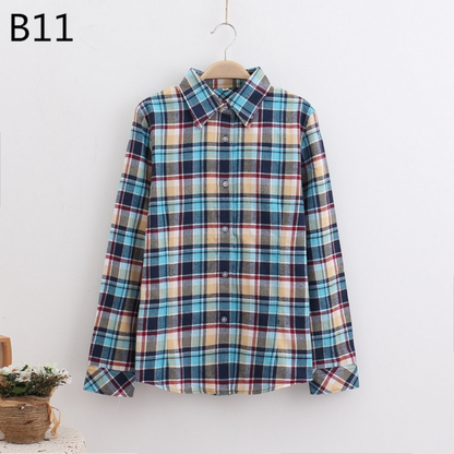 2017 Women Cotton Long-Sleeve Plaid Shirt Female Slim Outerwear Plus Size Autumn Blouse