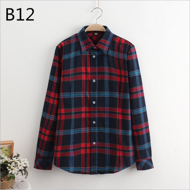 2017 Women Cotton Long-Sleeve Plaid Shirt Female Slim Outerwear Plus Size Autumn Blouse