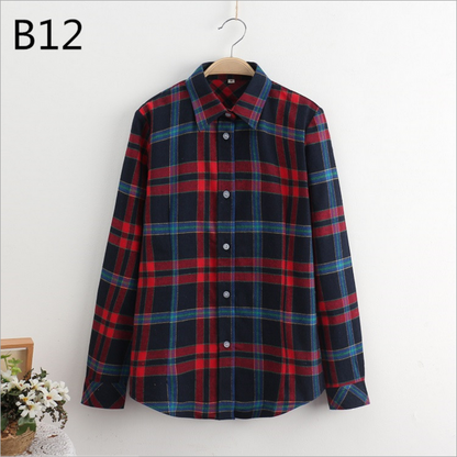2017 Women Cotton Long-Sleeve Plaid Shirt Female Slim Outerwear Plus Size Autumn Blouse