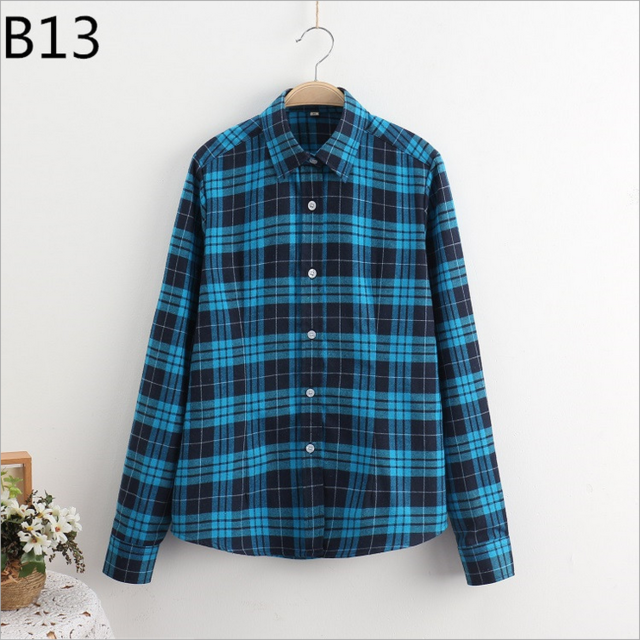 2017 Women Cotton Long-Sleeve Plaid Shirt Female Slim Outerwear Plus Size Autumn Blouse