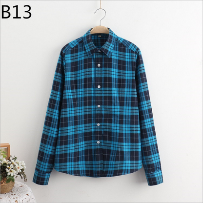 2017 Women Cotton Long-Sleeve Plaid Shirt Female Slim Outerwear Plus Size Autumn Blouse