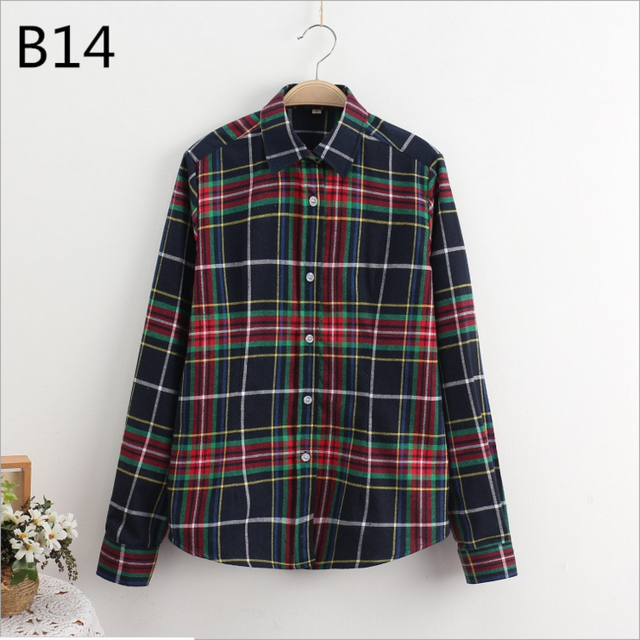 2017 Women Cotton Long-Sleeve Plaid Shirt Female Slim Outerwear Plus Size Autumn Blouse
