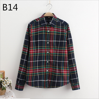 2017 Women Cotton Long-Sleeve Plaid Shirt Female Slim Outerwear Plus Size Autumn Blouse