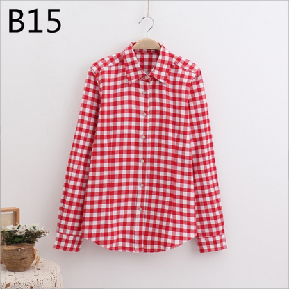 2017 Women Cotton Long-Sleeve Plaid Shirt Female Slim Outerwear Plus Size Autumn Blouse