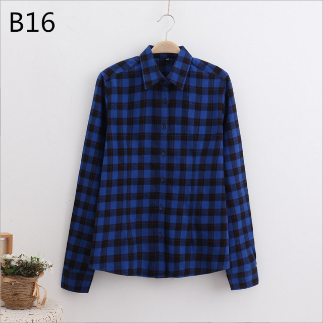 2017 Women Cotton Long-Sleeve Plaid Shirt Female Slim Outerwear Plus Size Autumn Blouse