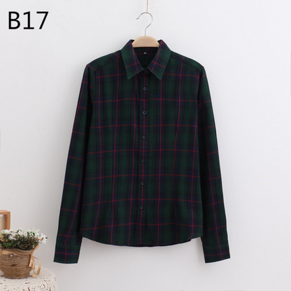 2017 Women Cotton Long-Sleeve Plaid Shirt Female Slim Outerwear Plus Size Autumn Blouse