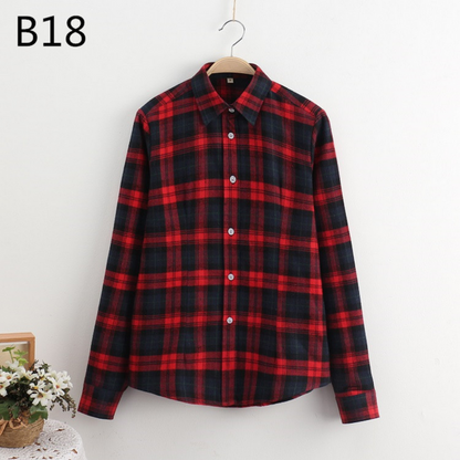 2017 Women Cotton Long-Sleeve Plaid Shirt Female Slim Outerwear Plus Size Autumn Blouse