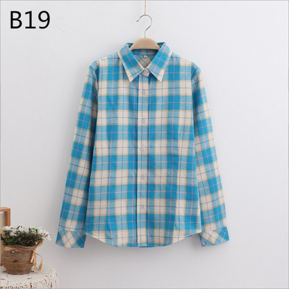 2017 Women Cotton Long-Sleeve Plaid Shirt Female Slim Outerwear Plus Size Autumn Blouse