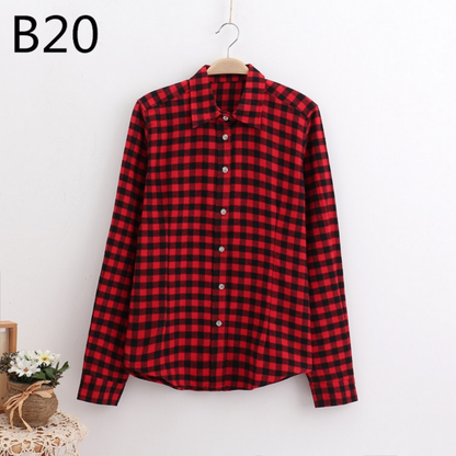 2017 Women Cotton Long-Sleeve Plaid Shirt Female Slim Outerwear Plus Size Autumn Blouse