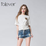 Talever 2017 Summer Fashion Female T-shirt White O-Neck Short Sleeve Tops - Shopy Max