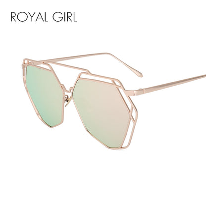 ROYAL GIRL Fashion Metal Frame Unique Geometry Sunglasses Women Classic Brand Designer Twin-Beams Glasses Coating Mirror ss510