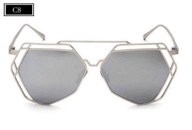 ROYAL GIRL Fashion Metal Frame Unique Geometry Sunglasses Women Classic Brand Designer Twin-Beams Glasses Coating Mirror ss510