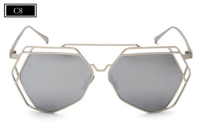 ROYAL GIRL Fashion Metal Frame Unique Geometry Sunglasses Women Classic Brand Designer Twin-Beams Glasses Coating Mirror ss510