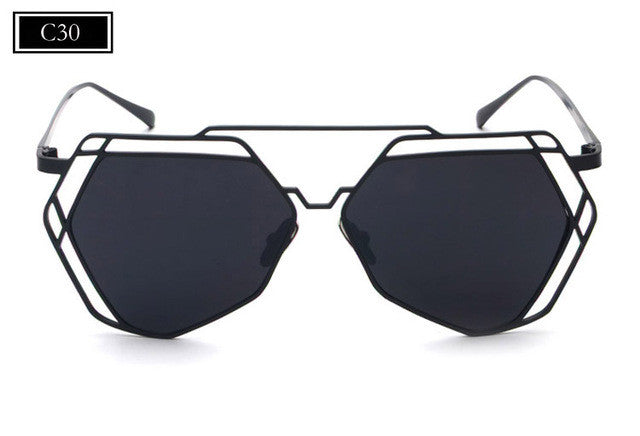 ROYAL GIRL Fashion Metal Frame Unique Geometry Sunglasses Women Classic Brand Designer Twin-Beams Glasses Coating Mirror ss510