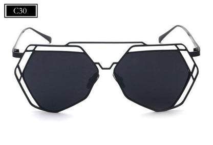 ROYAL GIRL Fashion Metal Frame Unique Geometry Sunglasses Women Classic Brand Designer Twin-Beams Glasses Coating Mirror ss510