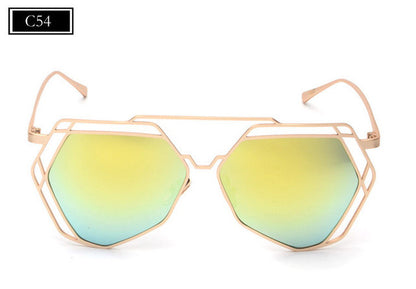 ROYAL GIRL Fashion Metal Frame Unique Geometry Sunglasses Women Classic Brand Designer Twin-Beams Glasses Coating Mirror ss510