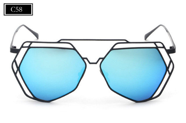 ROYAL GIRL Fashion Metal Frame Unique Geometry Sunglasses Women Classic Brand Designer Twin-Beams Glasses Coating Mirror ss510