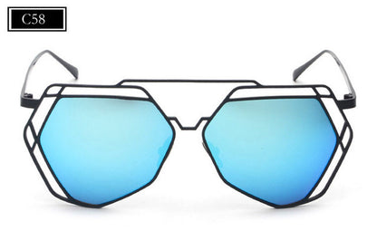 ROYAL GIRL Fashion Metal Frame Unique Geometry Sunglasses Women Classic Brand Designer Twin-Beams Glasses Coating Mirror ss510