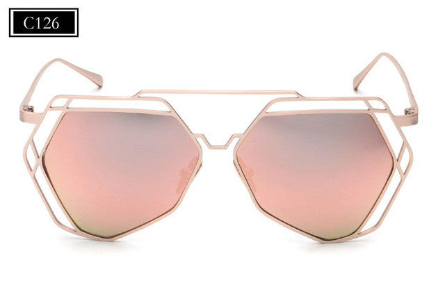 ROYAL GIRL Fashion Metal Frame Unique Geometry Sunglasses Women Classic Brand Designer Twin-Beams Glasses Coating Mirror ss510
