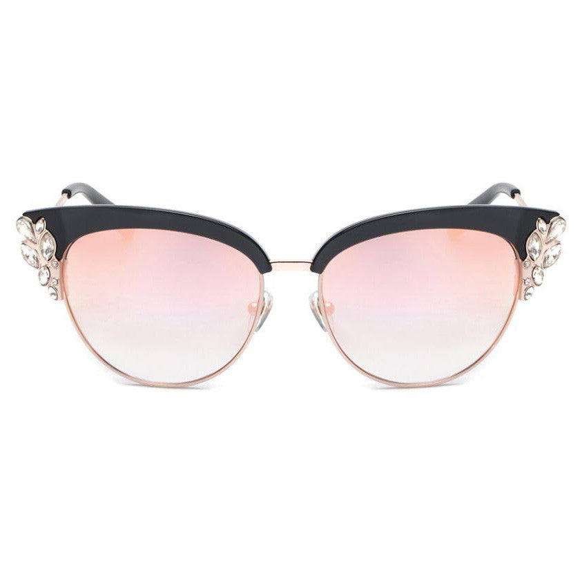 ROYAL GIRL Exaggeration Cat Eye Sunglasses Women Brand Designer Half Frame Diamante Sun Glasses Summer Style oculos de sol SS224